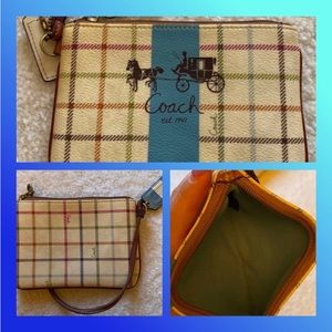 Coach Tattersall Signature Bleecker Plaid Wristlet Wallet Coated Canvas Leather